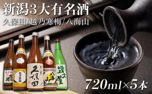 
新潟３大有名酒 久保田・越乃寒梅・八海山と人気定番酒飲み比べ720ml×5本
