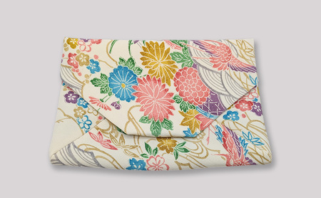 <<和裁士手縫い>>数寄屋袋 御朱印帳袋 ポーチ 着物地 正絹 和紙 小紋柄 一点物 紺