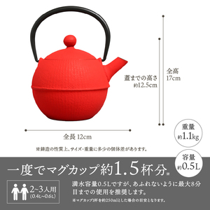 【6カ月以内発送予定】南部鉄器 急須 手まり（レッド） 0.5L 【及春鋳造所 作】 伝統工芸品 キッチン用品 食器 日用品 雑貨[Y0021]