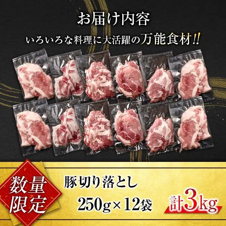 小分けで便利 数量限定 豚 切り落とし 計3kg お肉 豚肉 ポーク 国産 小分け 真空パック 個包装 万能食材 おすすめ おかず 食品 炒め物 お弁当 豚丼 豚しゃぶ しゃぶしゃぶ 焼肉 お祝い 記