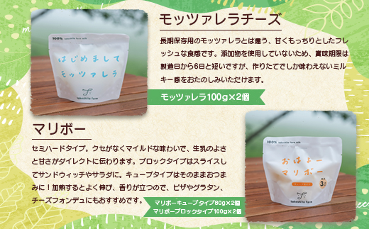 【定期便：全12回】 竹下牧場まるごとチーズセット モッツァレラ 100g×2個 マリボーCUBE 80g×2個 マリボー100g×2個 乳製品 チーズ チーズセット モッツアレラ マリボー 発酵食品