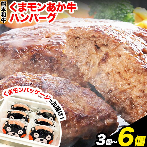 【ふるさと納税】くまモン あか牛 ハンバーグ 約120g 3個 6個 《30日以内に出荷予定(土日祝除く)》 和牛 赤牛 2018年度日本ギフト大賞熊本賞受賞 くまモンパッケージ おかず 惣菜 熊本県産 九州産 国産 冷凍 送料無料