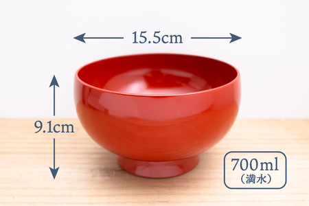 五寸 そば椀 （ 洗朱 ）直径15.5cm《 川連漆器 》/ 伝統的工芸品 天然漆 天然木 日本製 【佐藤善六漆器店】[H9201]