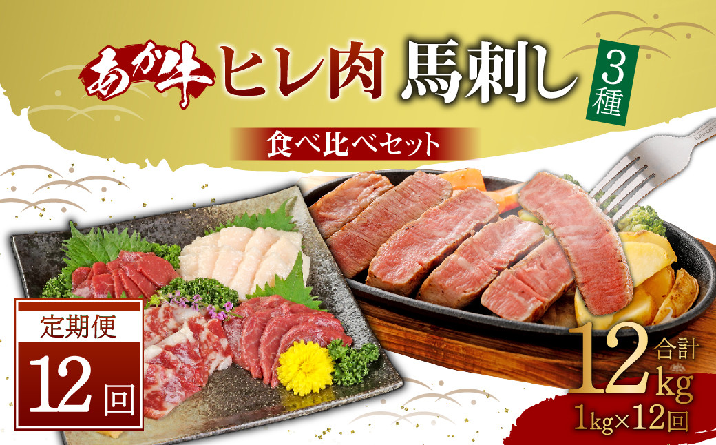 あか牛 ヒレ肉 800g (6枚前後) 馬刺し 200g ( 赤身 100g 霜降り 50g たてがみ 50g)