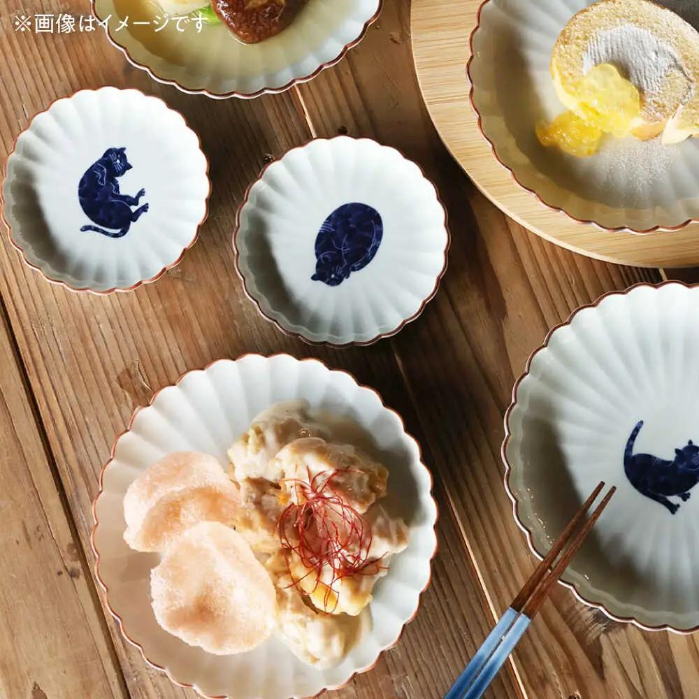 【波佐見焼】呉須猫 小皿 〈へそ天〉　3点セット 食器【西海陶器】[OA477]