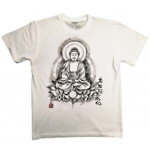 手描きTシャツ 仏画 阿弥陀如来 白 (半袖 Lサイズ)【1615547】