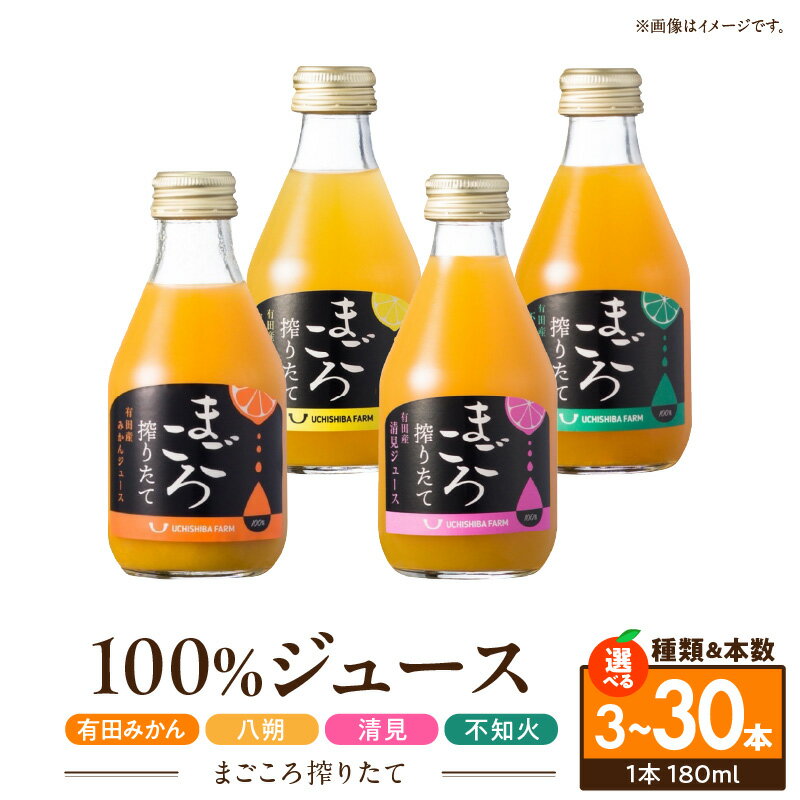 【ふるさと納税】【まごころ搾りたて】 みかん 100% ジュース 180ml 選べる 種類 本数 有田みかん 八朔 清見 不知火 3本 ～ 30本 和歌山 ミカンジュース ストレート 果汁100% 甘味 酸味 爽やか 旨味 あっさり 飲みやすい ご褒美 お取り寄せ 和歌山県 湯浅町 送料無料
