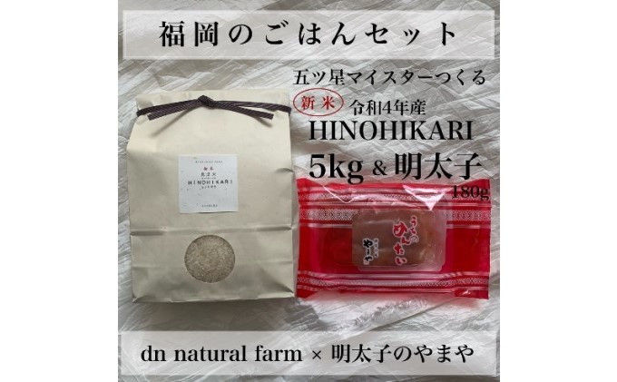 
福岡のごはんセット【農家直送】 新米ヒノヒカリ無洗米5kg × やまや『うちのめんたい180g』※配送不可：離島
