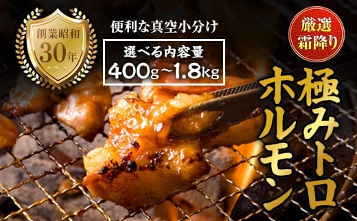 
                  霜降り 極みトロホルモン 400g～1.8kg 秘伝のタレ付き | 国産 極トロホルモン 霜降り ホルモン 冷凍 真空パック 家庭用 ホルモンうどん　八島丹山 京都 舞鶴
                