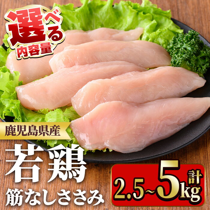 【ふるさと納税】≪内容量選べる！≫鹿児島県産若鶏筋なしささみ(計2.5～5kg) 国産 九州産 鹿児島県産 鶏肉 鳥肉 鶏 とり 若鶏 冷凍 ささみ ササミ 筋なし 小分け 真空 【TRINITY】