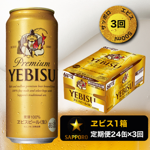 T0023-2203　【定期便3回】エビスビール500ml×1箱(24缶)