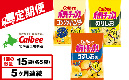 【定期便5カ月】カルビーポテトチップス 3種セット 合計15袋 《千歳工場製造》