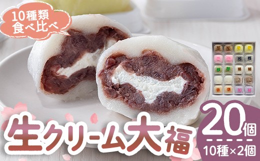 生クリーム大福詰め合わせ（20個） 大福 詰め合わせ セット 食べ比べ 生クリーム あんこ 小豆 菓子 和菓子 スイーツ チョコ 苺 ブルーベリー 個包装 小分け 冷凍 【（有）菓子処ふるさわ】【ho1245】