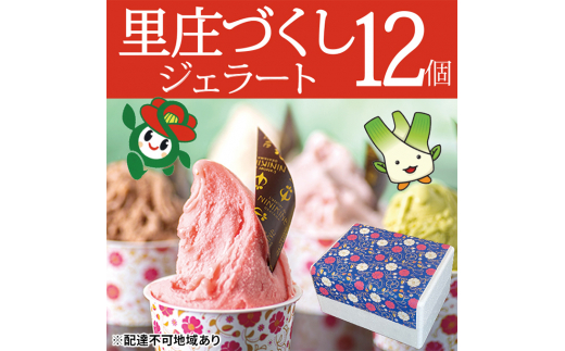 
ジェラート 詰め合わせ 里庄づくし 2種類12個入り (まこもだけ 6個/ 椿 と あまおう 苺 6個）
