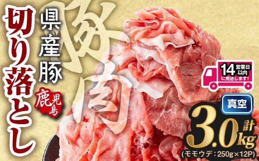 ＜14営業日以内に発送予定＞鹿児島県産 豚肉切り落とし (計3.0kg) 真空パック 豚肉 切り落とし【Rana】A1016-v02