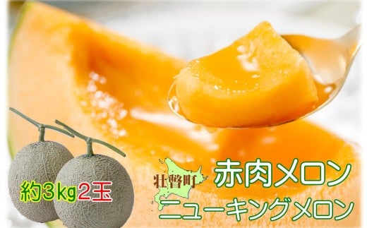 ＜2026年7月下旬よりお届け＞北海道壮瞥産 赤肉メロン（ニューキングメロン）2玉 約3kg【 ふるさと納税 人気 おすすめ ランキング メロン めろん ニューキングメロン 果物 甘い 赤肉 北海道 壮瞥町 送料無料 】 SBTN003