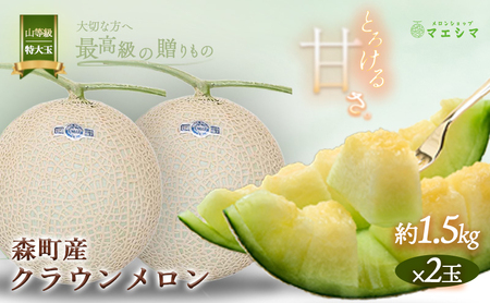 クラウンメロン【上（山等級）】特大玉（1.5kg前後）2玉入り 果物類 メロン青肉 フルーツ 