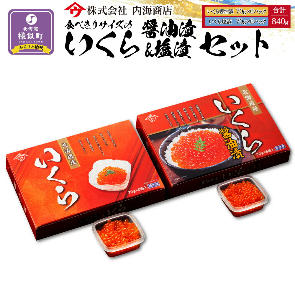 【ふるさと納税】【新物】令和7年産　食べきりサイズのいくら醤油漬&塩漬セット 合計840g　｜北海道　様似町　いくら　イクラ　塩イクラ　塩　醤油イクラ　醤油　お取り寄せ　おつまみ　グルメ　