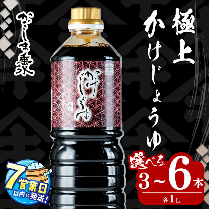 【ふるさと納税】＜すぐ届く！＞【本数が選べる】鹿児島 極上 かけじょうゆ(各1L・3本 or 6本) 醤油 しょうゆ 濃口醤油 こいくち醤油 こいくち 濃口 かけ醤油 調味料 常温 常温保存 九州醤油 煮物 汁物 炒め物【木場商店】