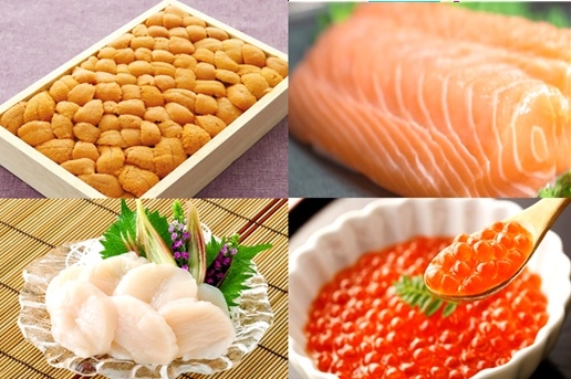 
                  E-40035 エゾバフンウニバラ130g×1折、いくら醤油漬け(鱒卵)100g×1P、お刺身ホタテ貝柱300g×1P、お刺身サーモン300g～500g(1～3本)[11月下旬以降発送]
                