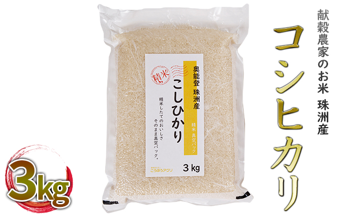 【令和7年度産米】珠洲産コシヒカリ 真空パック 3kg×1袋 精米