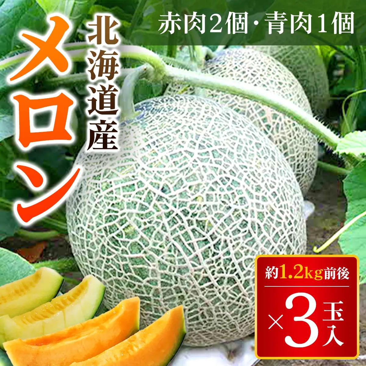 【2026年7月下旬より発送】メロン3玉入1箱（赤肉2玉・青肉1玉、もしくは赤肉3玉)  1玉 約1.2kg前後 ASO002