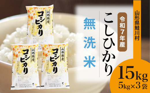 
                  ＜令和7年産米＞ 鮭川村 こしひかり 【無洗米】15kg （5kg×3袋）＜配送時期選べます＞
                