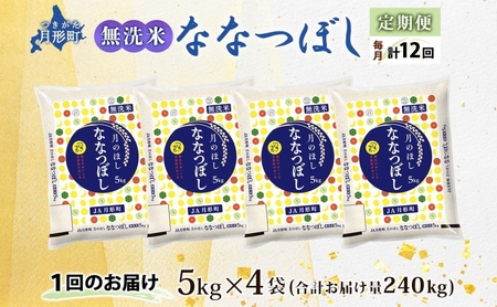 北海道 定期便 12ヵ月連続12回 令和5年産 ななつぼし 無洗米 5kg×4袋 特A 米 白米 ご飯 お米 ごはん 国産 ブランド米 時短 便利 常温 お取り寄せ 産地直送 送料無料
