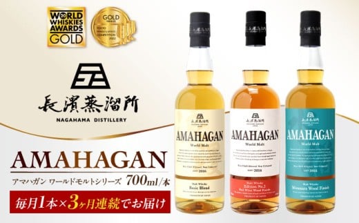 【全3回定期便】AMAHAGAN 人気ウイスキーが毎月届く定期便 [AQBX042] ウイスキー 洋酒 モルト アマハガン AMAHAGAN ビール 長浜浪漫ビール ウィスキー 酒 お酒 アルコール ハイボール 水割り ロック プレゼント 贈答 ギフト セット 晩酌 家飲み ご当地  定期便