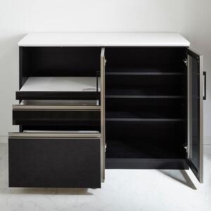 （ブラック木目）【開梱設置】 ゼブラ キッチンカウンター 幅120cm キッチン収納 レンジ台 完成品 大型レンジ対応 ブラック スライド 大川家具 日本製