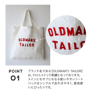 トートバッグ 【OLDMAN'S TAILOR】LOGO EMBROIDERY LINEN TOTE BAG　白 リネン