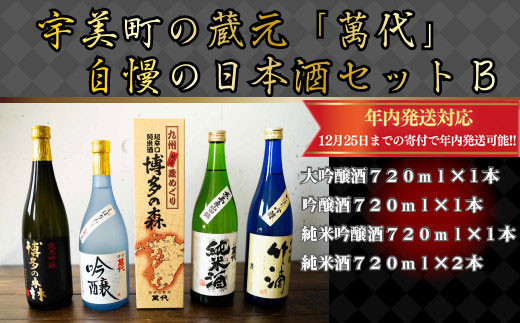 
            宇美町の蔵元「萬代」自慢の日本酒セットB ／ お酒 大吟醸 純米酒 辛口 福岡県 特産　RZ004
          