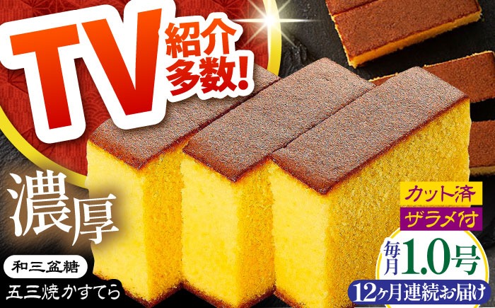 【12回定期便】【濃厚で上品な甘み】和三盆糖「長崎五三焼かすてら」1.0号×1本 （職人手焼・底ザラメ） / かすてら カステラ 五三焼 スイーツ 菓子 / 南島原市 / 須崎屋 [SCA006]