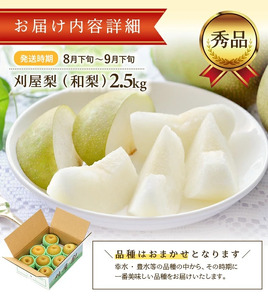 SA2587　酒田の美味しい刈屋梨(和梨) 秀品　2.5kg以上(6～9玉入)　品種おまかせ
