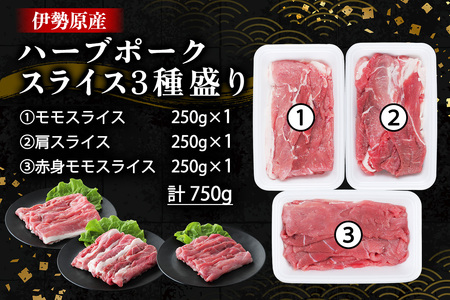 絶品ハーブポーク 豚肉スライス 三種盛 (モモスライス 肩スライス 赤身モモスライス) 計750g [0721]