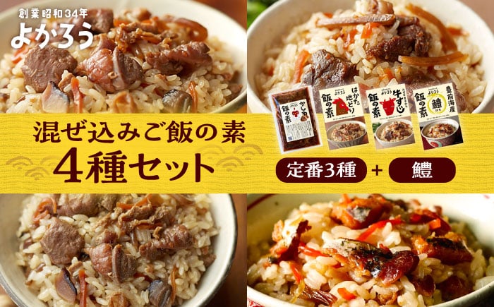
                  よかろう 混ぜ込みご飯の素 4種 食べ比べ セット 詰め合わせ (鱧)《豊前市》【有限会社よかろう】 鶏飯 鶏めし ご飯の素 炊き込みご飯の素 ハモ [VBA013]
                