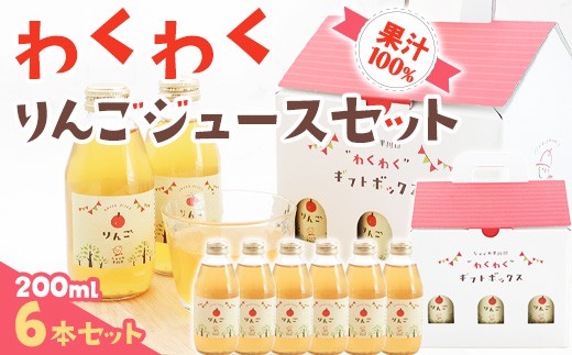 わくわくりんごジュース 200ml×6本 ギフトセット 果汁100％ りんご ジュース 山形 中川果樹園　014-G-NG013