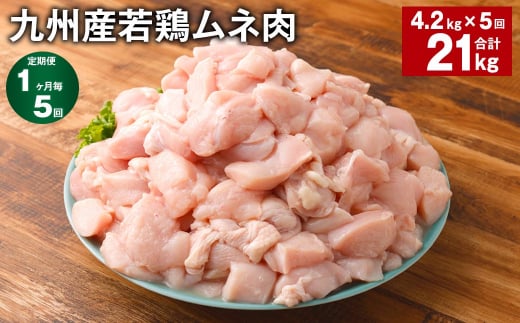 【1ヶ月毎5回定期便】 九州産若鶏ムネ肉 計約21kg（約4.2kg×5回） 鶏肉 ムネ肉 むね肉【お申込み翌月から出荷】