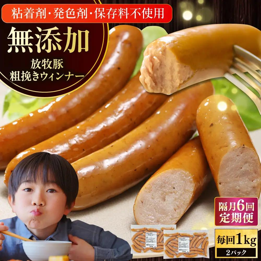 【隔月・全6回定期便】放牧豚 粗挽きウィンナー 2パック（500gパック）無添加 無塩せき  [AXBA010]