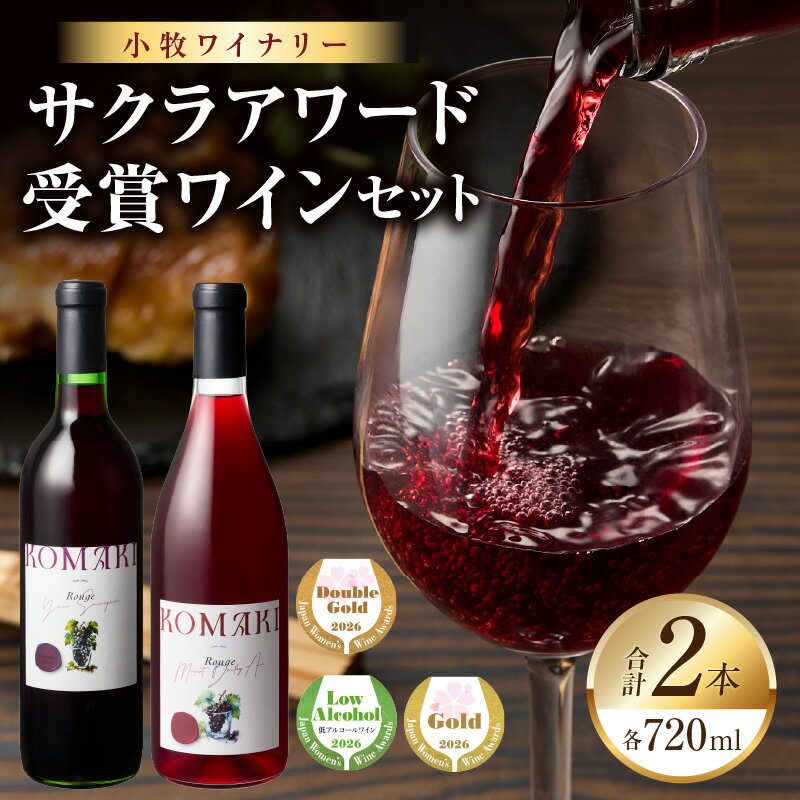 【ふるさと納税】サクラアワード受賞 ワイン 2本セット 赤ワイン 国産ワイン ヤマ・ソービニオン マスカット・ベーリーA 小牧産ぶどう 100％使用 フルーティー 芳醇 ソムリエ 小牧ワイナリー 飲みやすい 果皮 発酵 お取り寄せ 愛知県 小牧市 送料無料