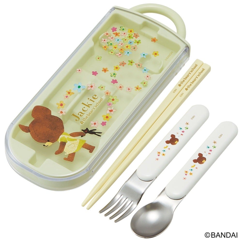 
                  子供用 抗菌 お弁当 トリオセット 開けやすいスライド式（箸、スプーン、フォークのセット） くまのがっこう 奈良県 奈良市 なら 5-158
                