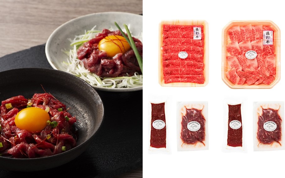 フジチクオリジナル 国産馬刺しとくまもと黒毛和牛 食べ比べセット 580g くまもと黒毛和牛 モモ バラ カルビ 焼肉 鍋 しゃぶしゃぶ 馬刺し 馬肉 生食用 肉刺し セット 詰め合わせ バーベキュー
