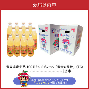 青森県産完熟100％りんごジュース 1L×12本 (6本×2箱)  品種ブレンド りんごジュース