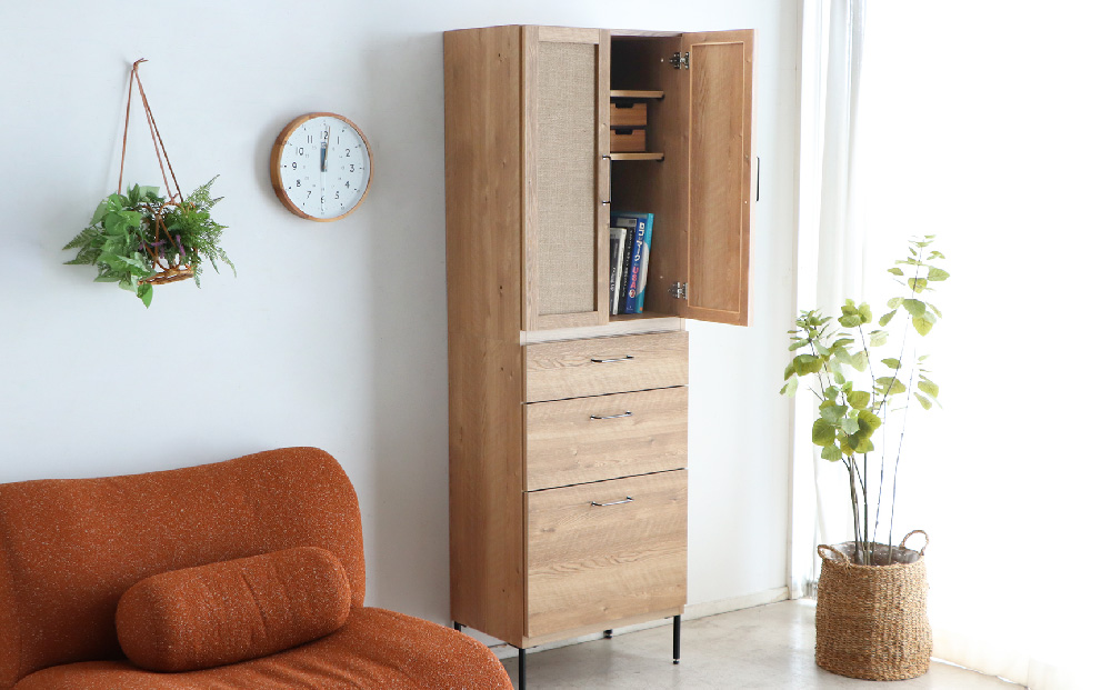 【東馬家具】TMフォカス 麻扉+60チェスト+脚【収納棚 シャビー調 木目 おしゃれ 飾り棚 完成品 脚・取っ手のみ取付】(H060625)