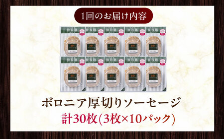 【全2回定期便】【訳あり】【結着剤・発色剤・保存料不使用】 放牧豚 ボロニア厚切りスライスソーセージ 3枚x10セット（130g/パック） 訳あり ソーセージ ウインナー 無塩せき 冷凍配送 セット 