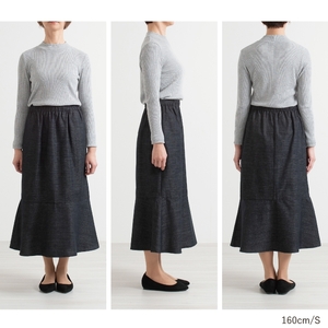 三河木綿　フレアスカート_3L / ブラック【G0669】