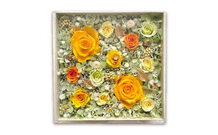 美しさ続く【貼の花箱】・イエロー　広島県福山市/花憐フラワースタジオ　ブリザードフラワー 枯れない 長持ち プレゼント 花 誕生日 お祝い 結婚祝い 出産祝い 記念日[BABO003]