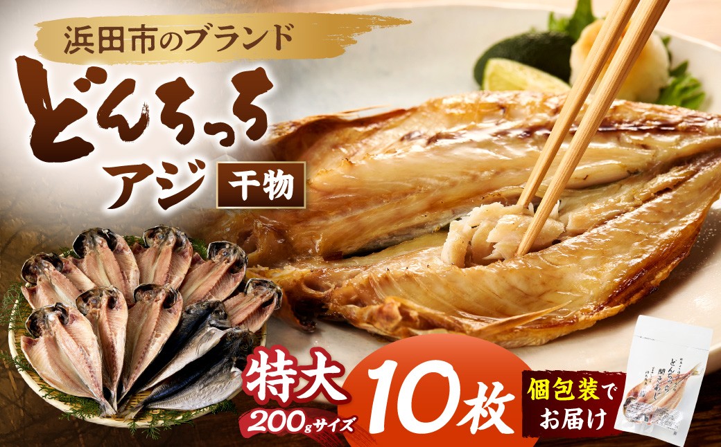 
            浜田市のブランド「どんちっちアジ」干物特大（200gサイズ）10枚個包装 魚介類 干物 干もの 開き あじ 厳選 海鮮 セット 個包装 【019_1951】
          