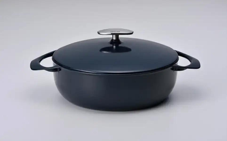 ユニロイ 浅型ホーロー鍋 24cm 藍 IH対応 鋳物 鍋 燕三条 日本 キャセロール UNILLOY