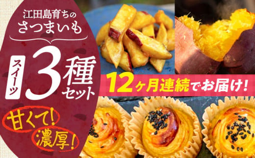 【全12回定期便】ねっとり濃厚！てくてくのさつまいもスイーツ 3種詰め合わせ 焼き芋 スイートポテト 大学芋 さつまいも スイーツ 江田島市/峰商事 合同会社[XAD041]